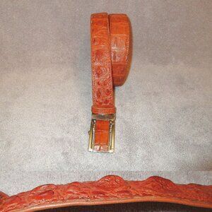 Exotic Hornback Crocodile Leather Belt 37-41 No Holes Full Grain Buckle Cognac